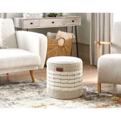 ABTIN - Poef - Wit/Beige - Jute