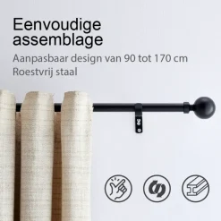ACAZA Gordijnroede - Uitschuifbare Gordijn Rail - Stang van 240-360 cm - Zwart