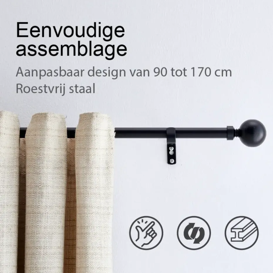 ACAZA Gordijnroede - Uitschuifbare Gordijn Rail - Stang van 240-360 cm - Zwart