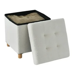 ACAZA Poef met Opbergruimte - Poef met pootjes - 40x37x37cm - Wit