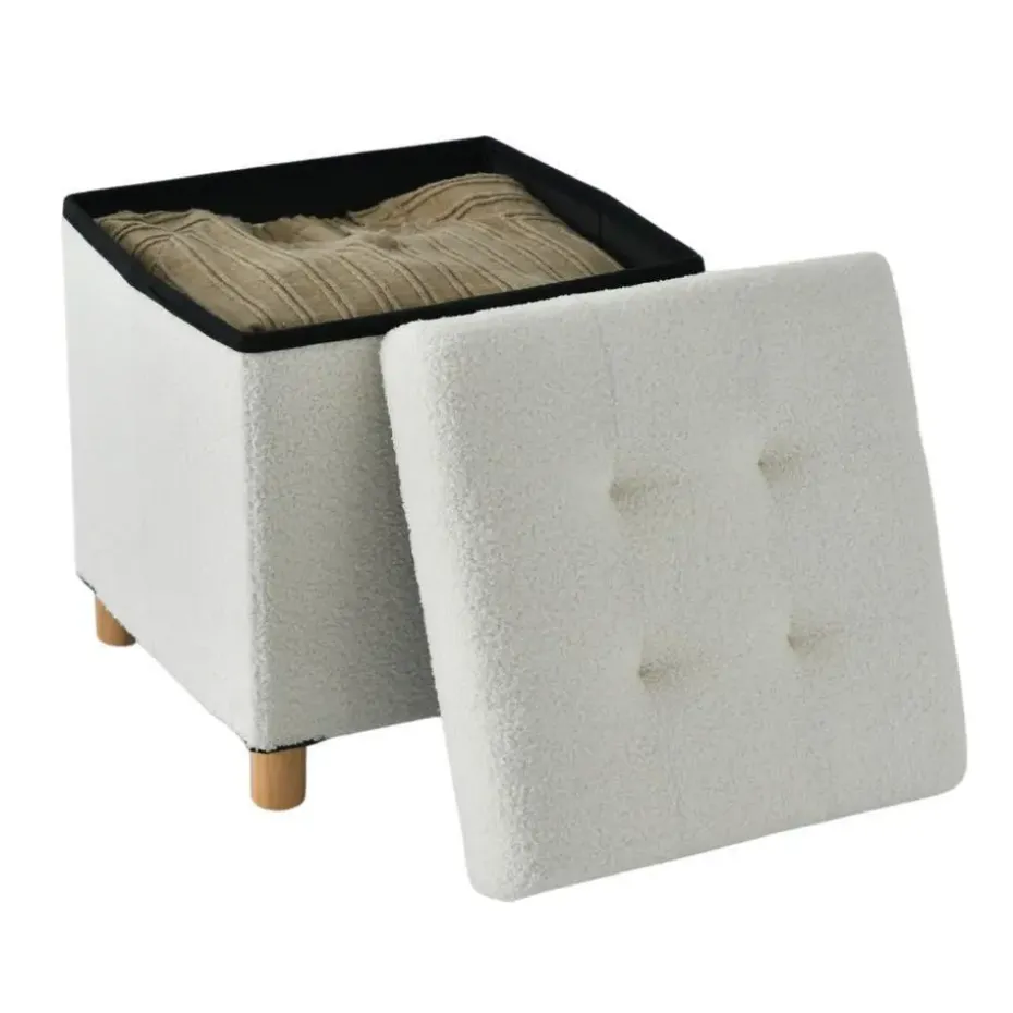 ACAZA Poef met Opbergruimte - Poef met pootjes - 40x37x37cm - Wit