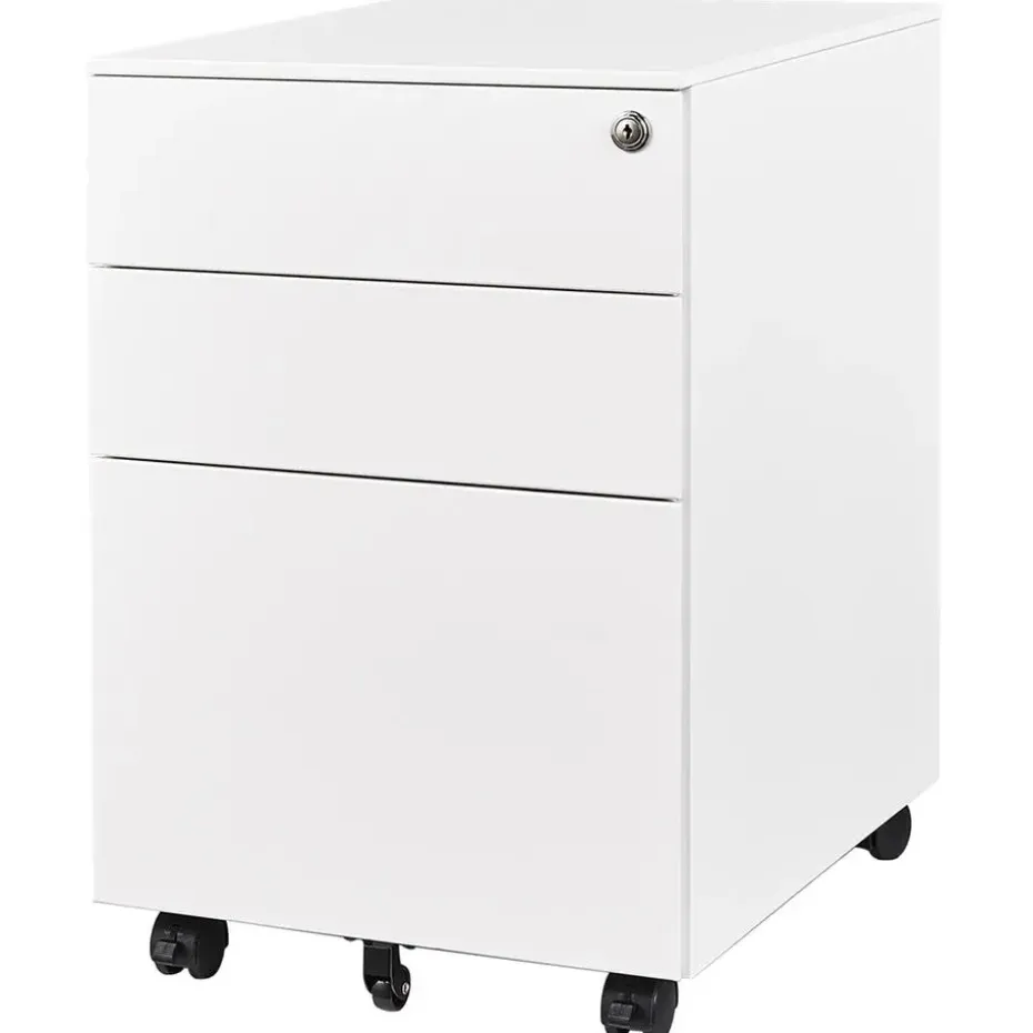 Afsluitbaar ladeblok / bureaukast 39x60 cm - 3 lades - Wit