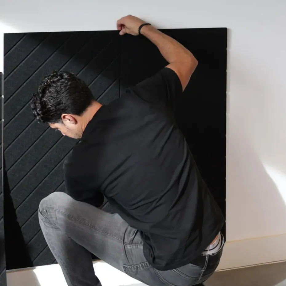 Akoestisch wandpaneel PET-vilt - 100x100cm - Visgraat motief Zwart