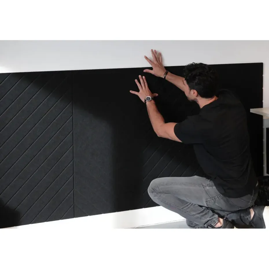 Akoestisch wandpaneel PET-vilt - 100x100cm - Visgraat motief Zwart