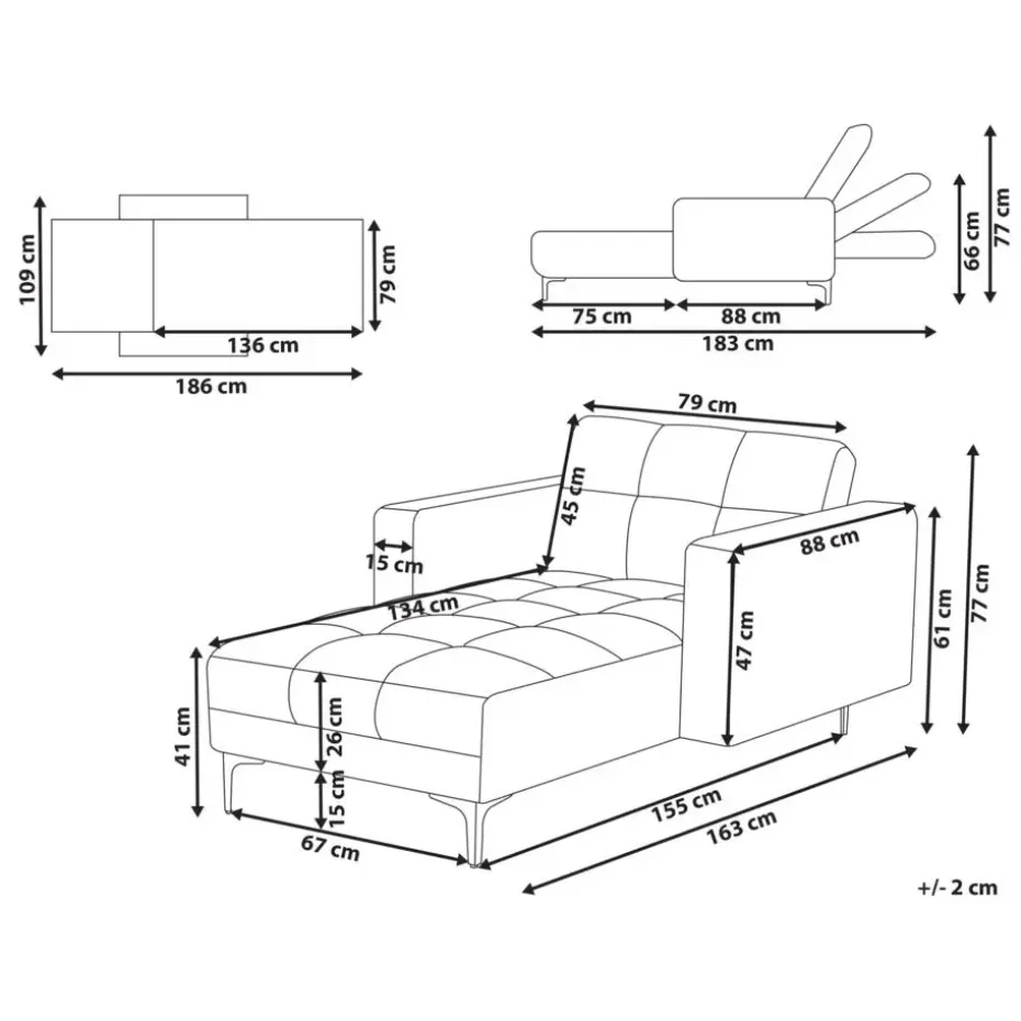 ALNES - Chaise longue - Wit - Polyester