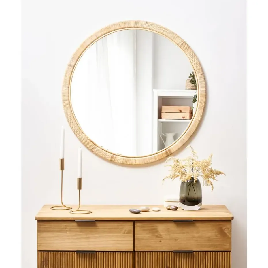 ANLEZY - Wandspiegel - Naturel - Rotan