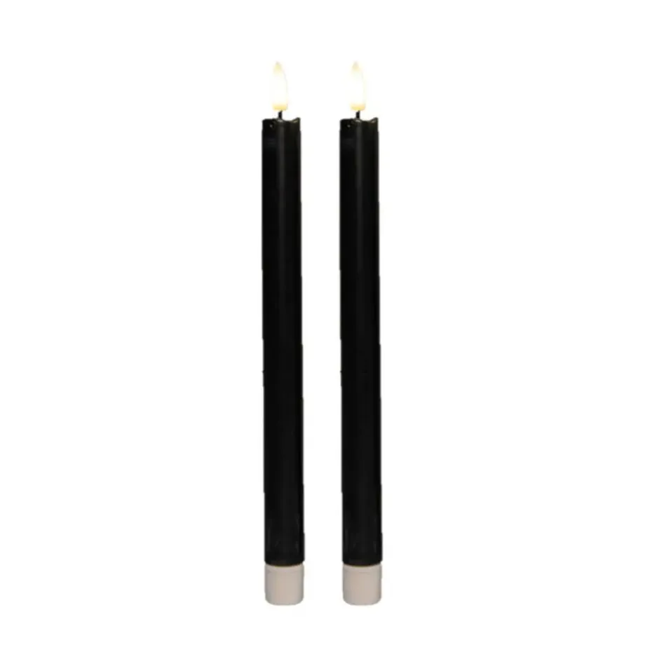 Anna Collection Led dinerkaarsen - 2x - zwart - 25 cm - 3D vlam