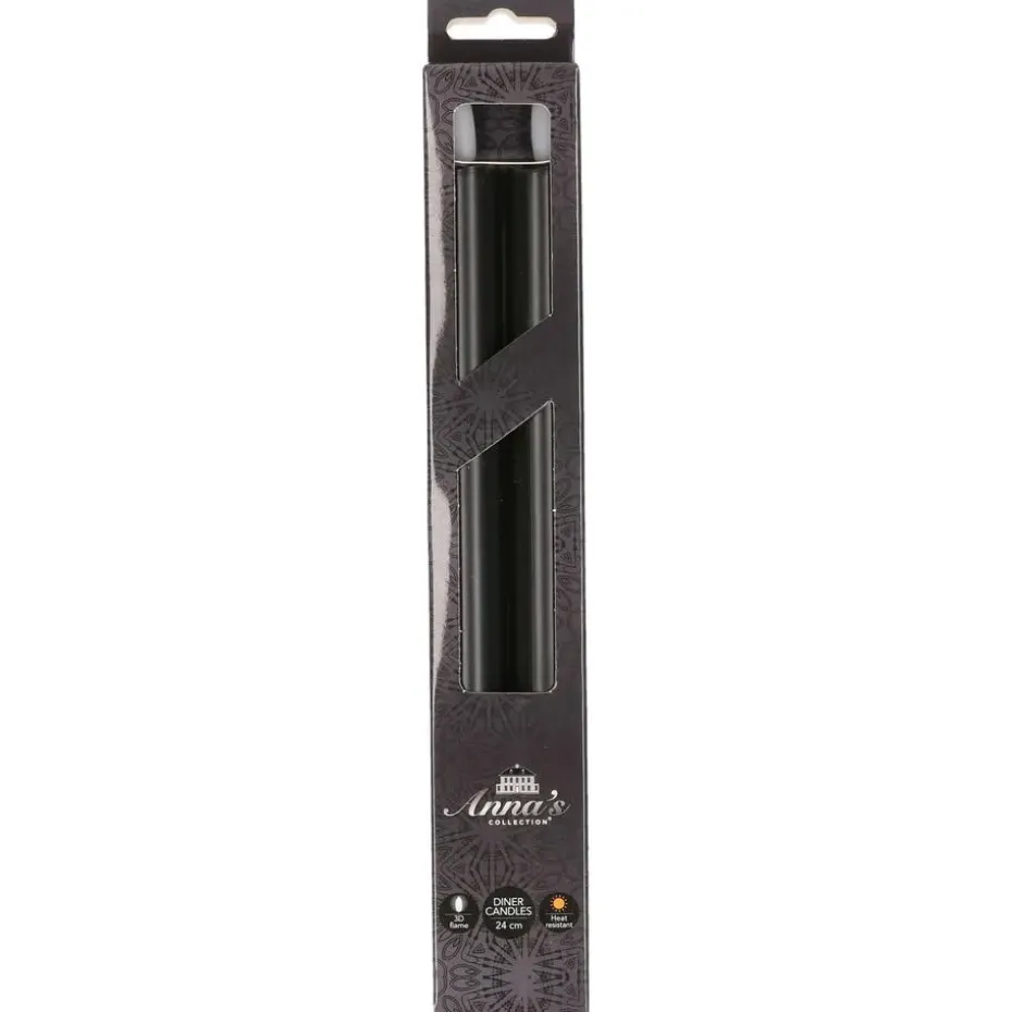 Anna Collection Led dinerkaarsen - 2x st - zwart - 24 cm - 3D lont