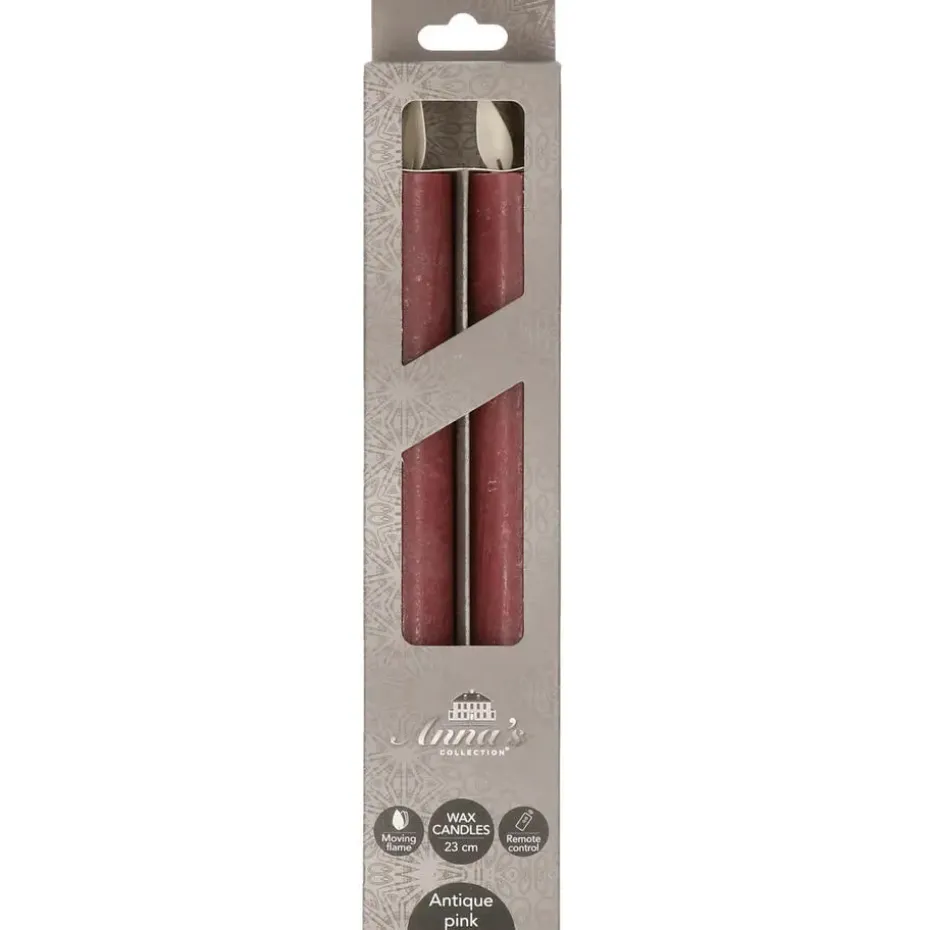 Anna Collection LED dinerkaarsen - 2x st - antiek roze - 23 cm