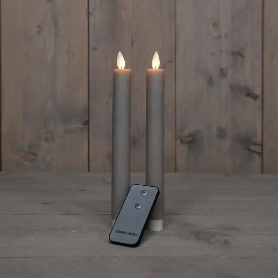 Anna Collection LED dinerkaarsen - 2x - taupe kleur - 23 cm