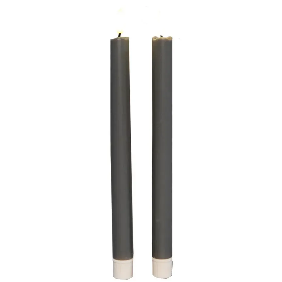 Anna Collection Led dinerkaarsen - 2x - taupe grijs - 25 cm