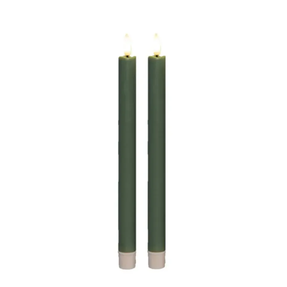 Anna Collection Led dinerkaarsen - 2x - groen - 25 cm - 3D vlam