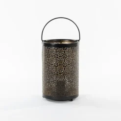 Anna Collection Led sfeer lantaarn/lamp - zwart met goud - H19 cm