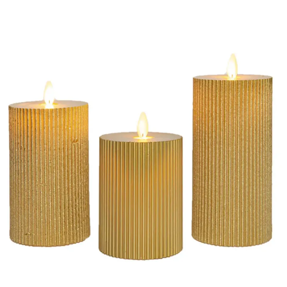 Anna Collection LED stompkaarsen - 3x - goud - ribbel