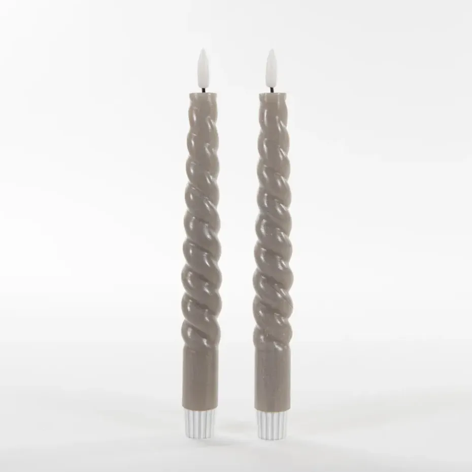 Anna Collection LED swirl dinerkaarsen - 2x st - taupe grijs - 23 cm