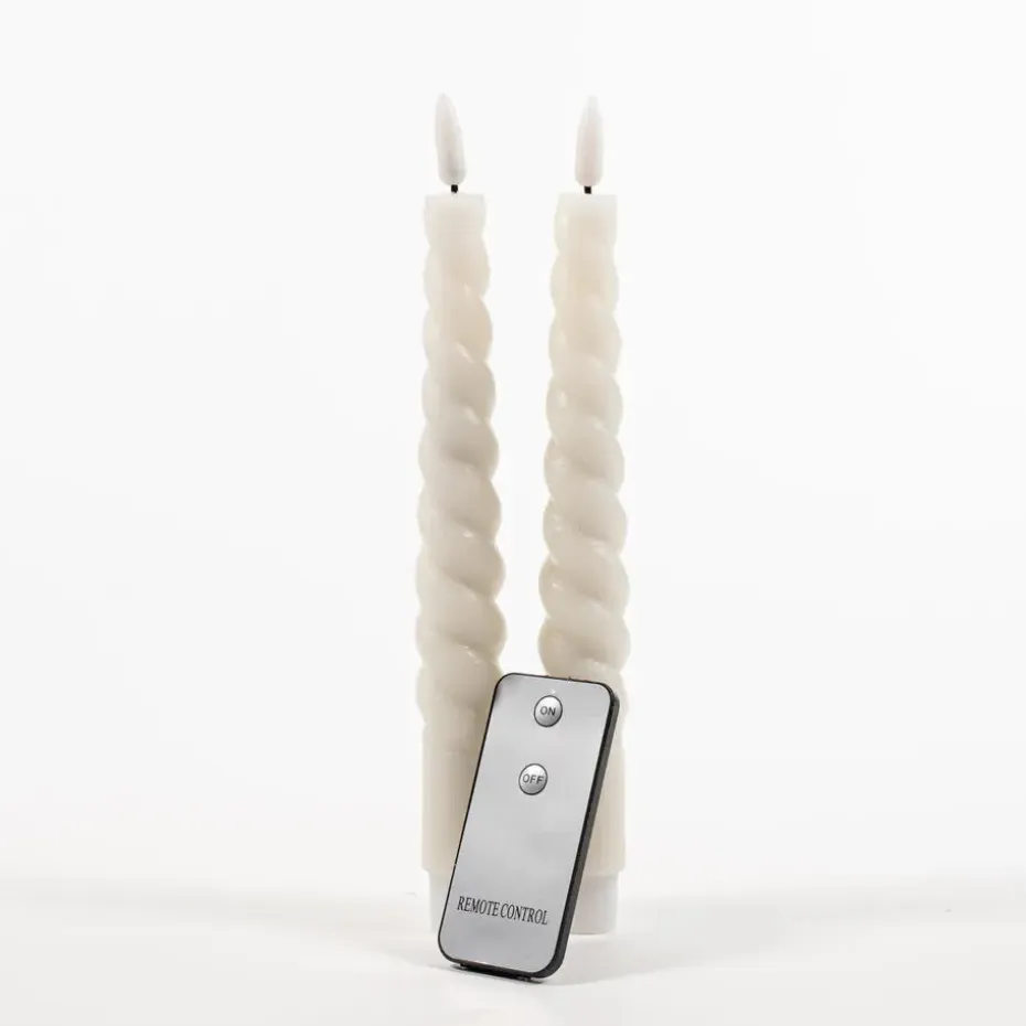 Anna Collection LED swirl dinerkaarsen - 2x st - ivoor/creme - 23 cm