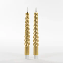 Anna Collection LED swirl dinerkaarsen - 2x st - goud - 23 cm