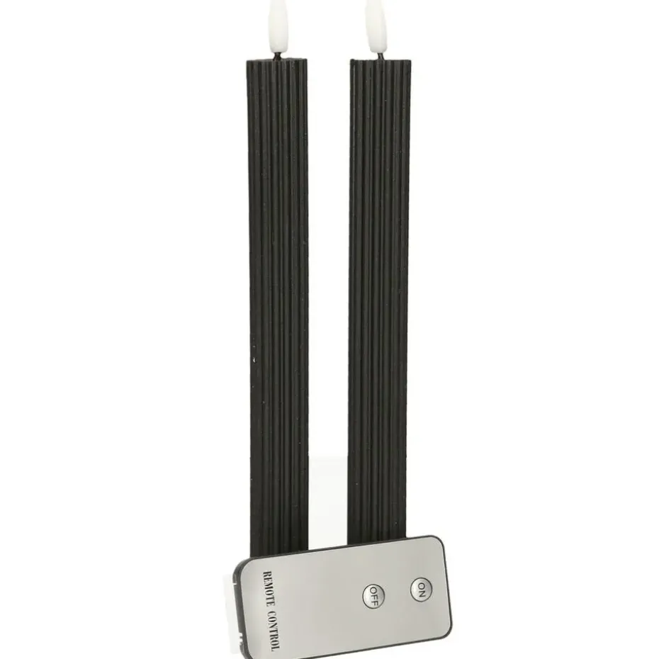 Anna's Collection Led dinerkaarsen - 2x st - zwart - ribbel - 23 cm
