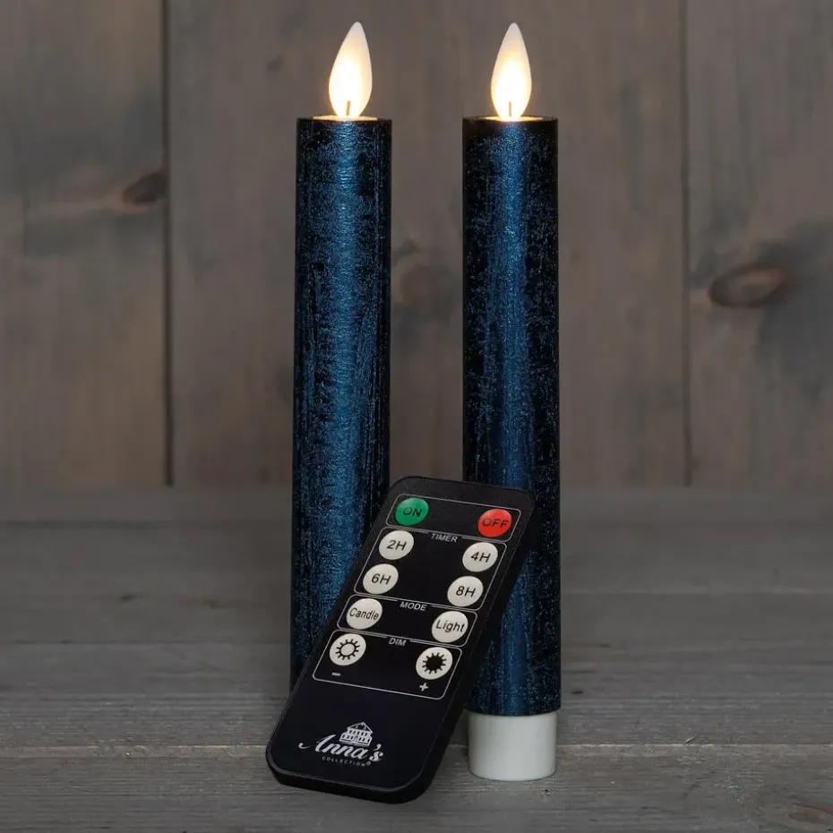 Anna's Collection LED dinerkaarsen - 2x - metallic blauw - 18 cm