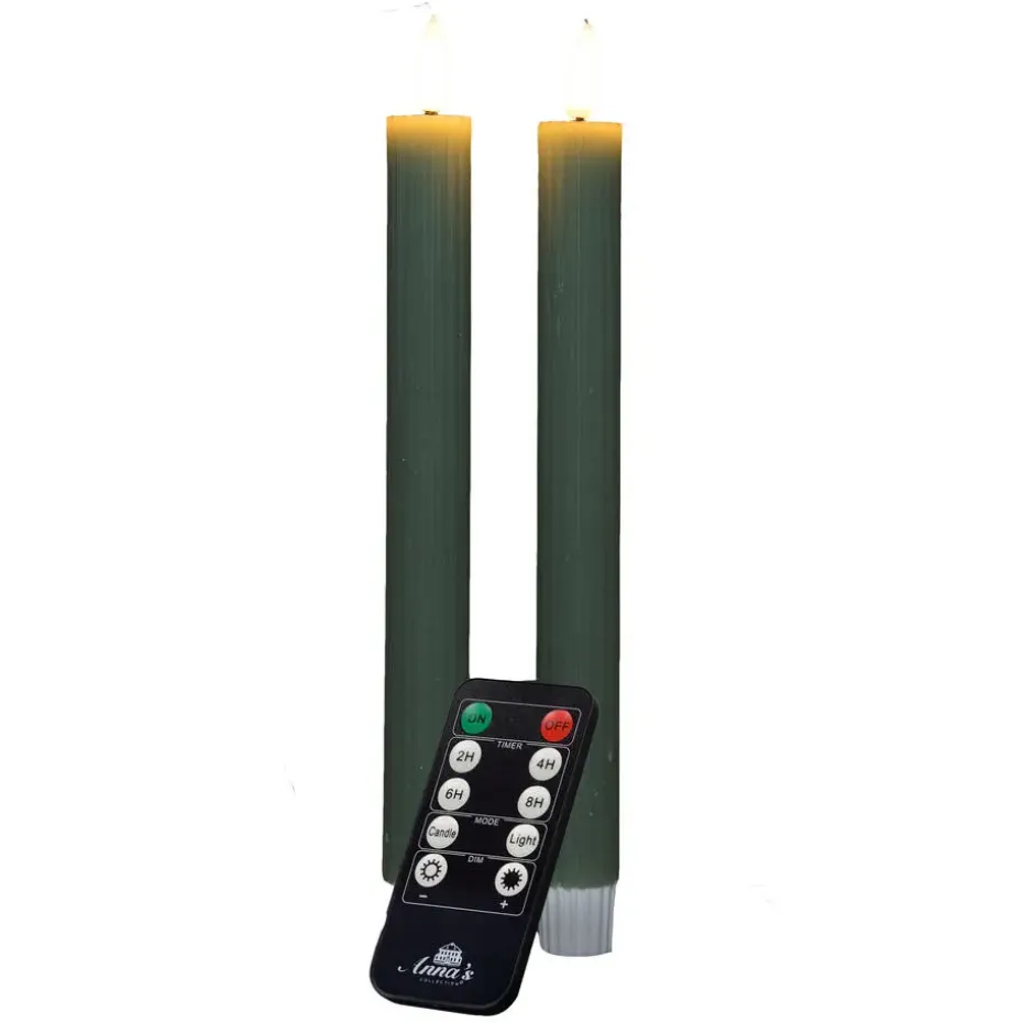 Anna's Collection LED dinerkaarsen - 2x - jade groen - ribbel