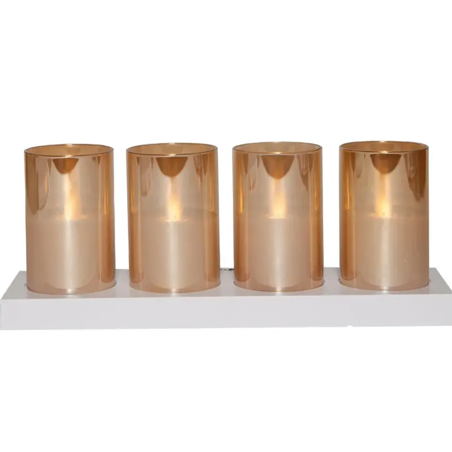 Anna's Collection LED kaarsen in glas -4x - oranje -oplaadstation