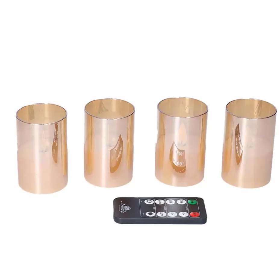 Anna's Collection LED kaarsen in glas -4x - oranje -oplaadstation