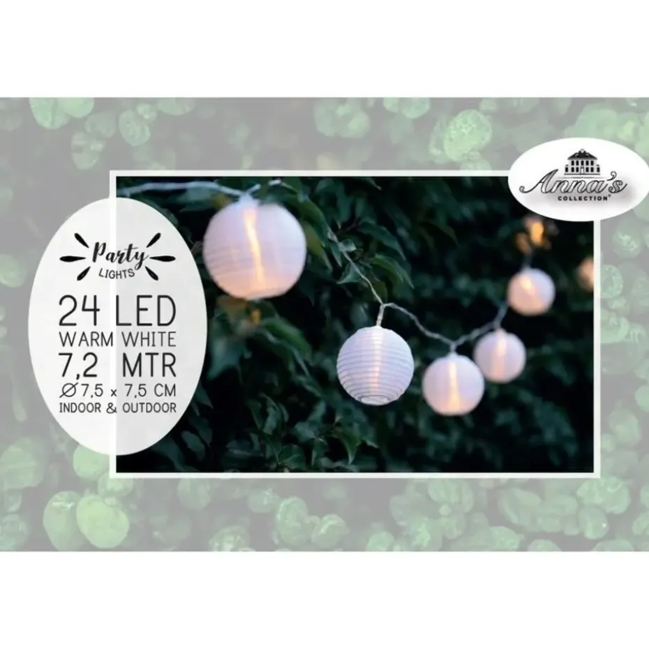 Anna's Collection Solar lichtsnoer - witte lampionnen - 250 cm