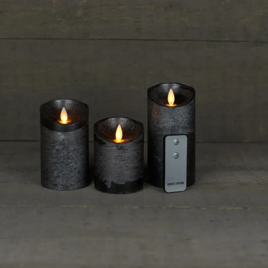 Anna's Collection Stompkaarsen - 3x - antraciet grijs - LED