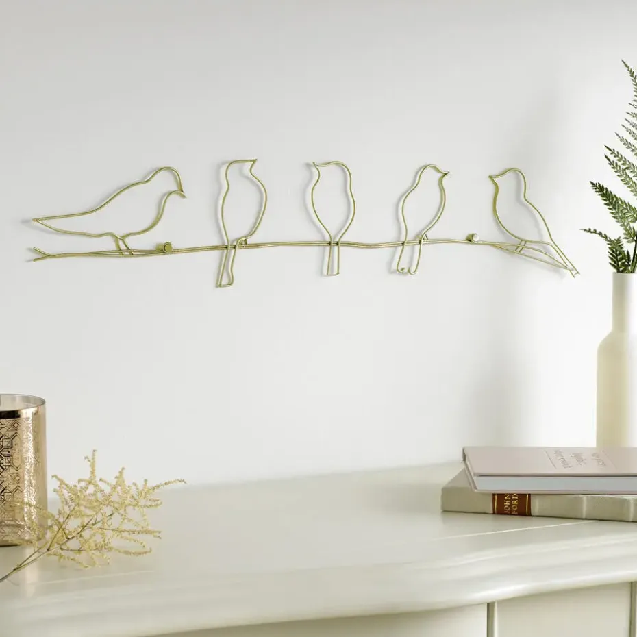 Art for the Home Metal Art Vogels op draad goud 60x12,5cm