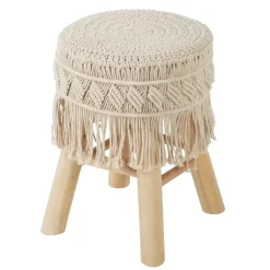 Atmosphera Bijzet krukje model Macrame - naturel - H42 cm