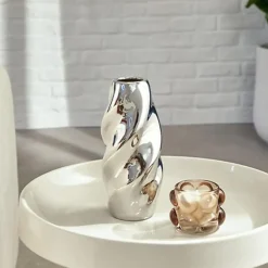 Atmosphera Bloemenvaas Silver Sky - zilver - keramiek - H21 cm