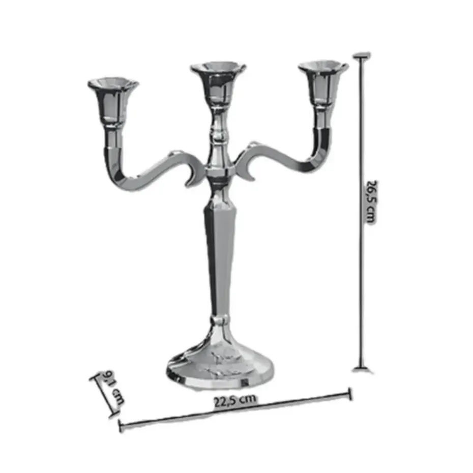 Atmosphera kaarsen kandelaar - 3 armen - metaal - zilver - 27 cm
