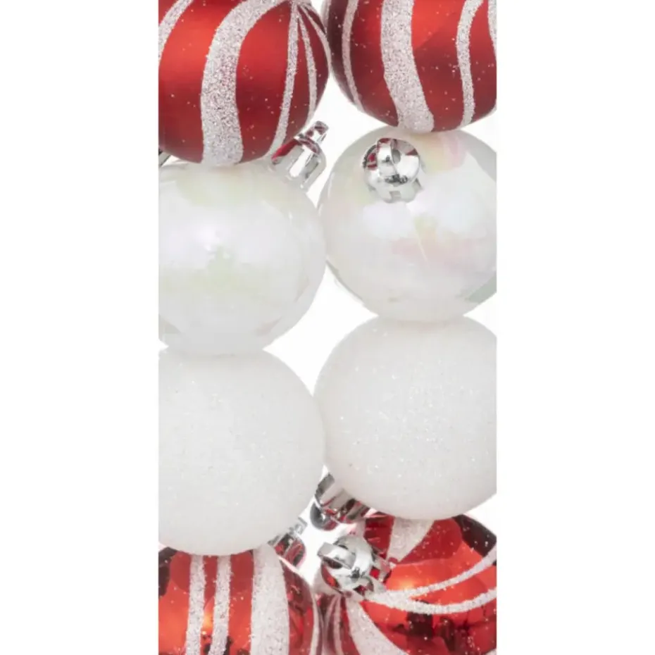 Atmosphera kerstballen 12x -kunststof - parelmoer wit/rood - 4 cm