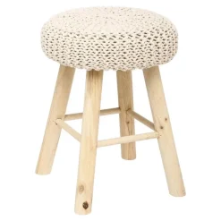 Atmosphera Ribcord krukje - beige - hout/stof - D31 x H43 cm