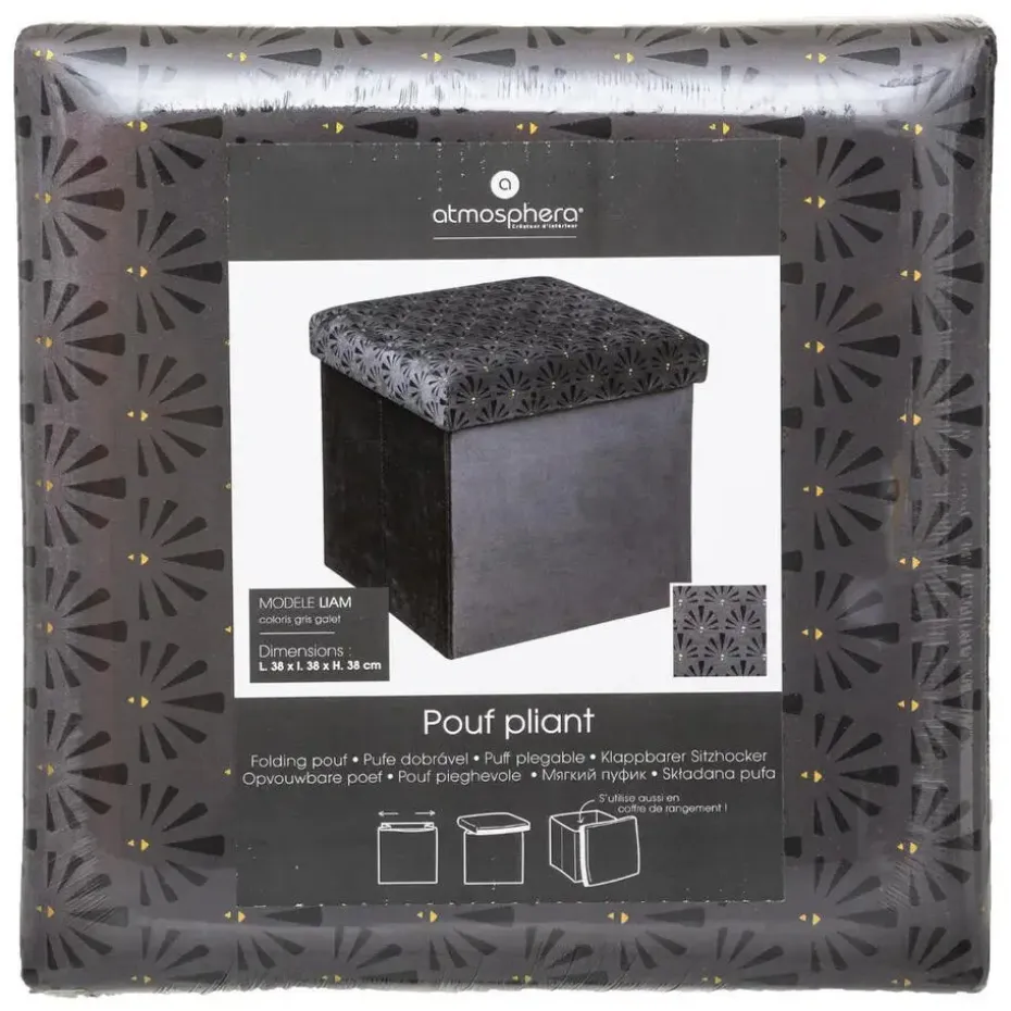 Atmosphera Storage Poef/hocker - Opvouwbaar - Donkergrijs - 38x38 cm