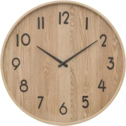 Atmosphera Wandklok/muur klok - Woody - Dia 55 cm - hout - beige