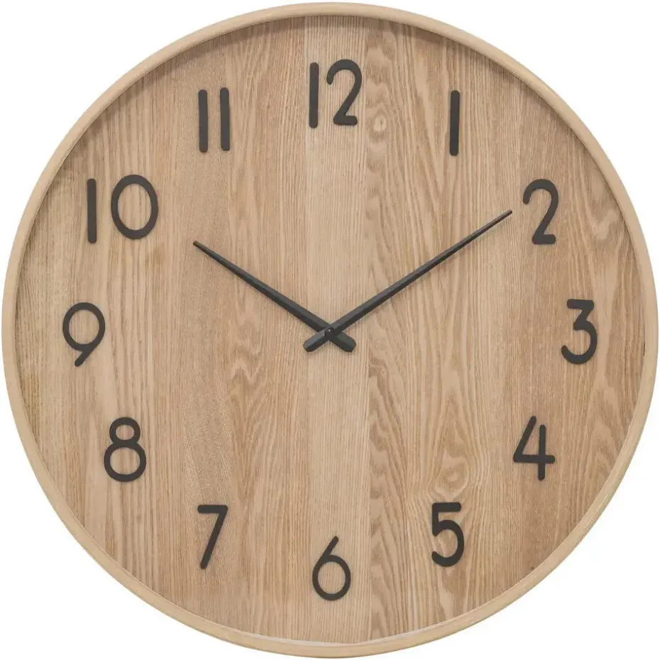Atmosphera Wandklok/muur klok - Woody - Dia 55 cm - hout - beige