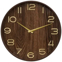 Atmosphera Wandklok/muur klok - Woody - Dia 55 cm - hout - bruin