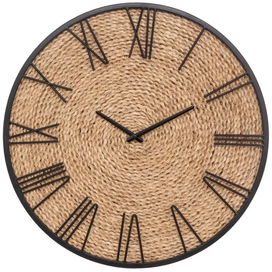 Atmosphera Wandklok/muur klok Mumbai - D50 cm - metaal/jute