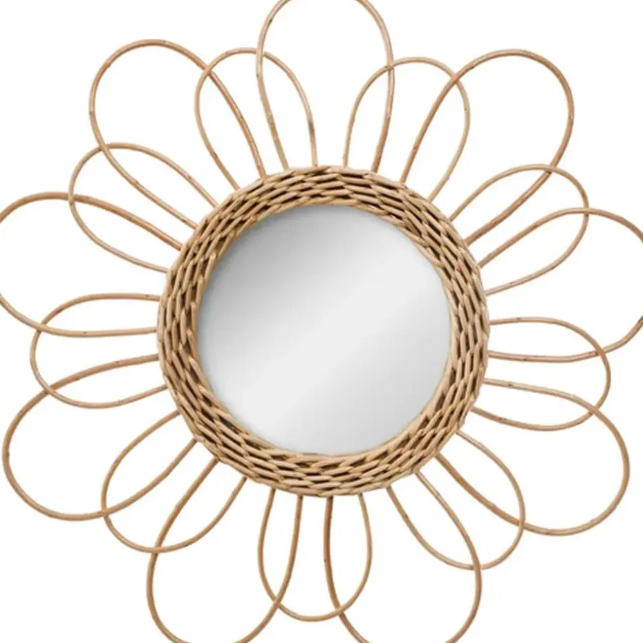 Atmosphera Wandspiegel - bloem - rotan - D38 cm - bohemian