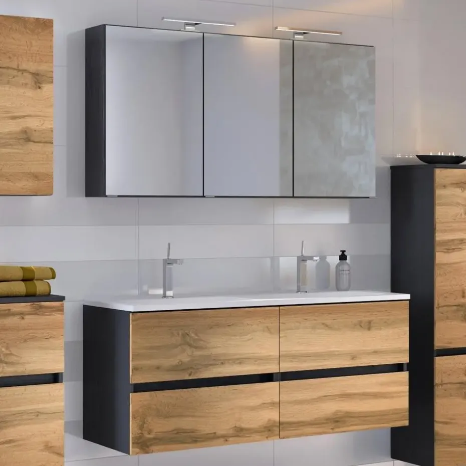 Badkamercombinatie Luna 2-delig 120cm - grafiet/eik