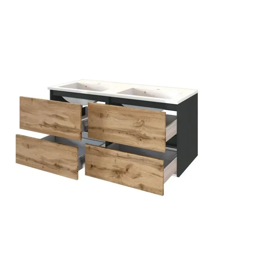 Badkamercombinatie Luna 2-delig 120cm - grafiet/eik