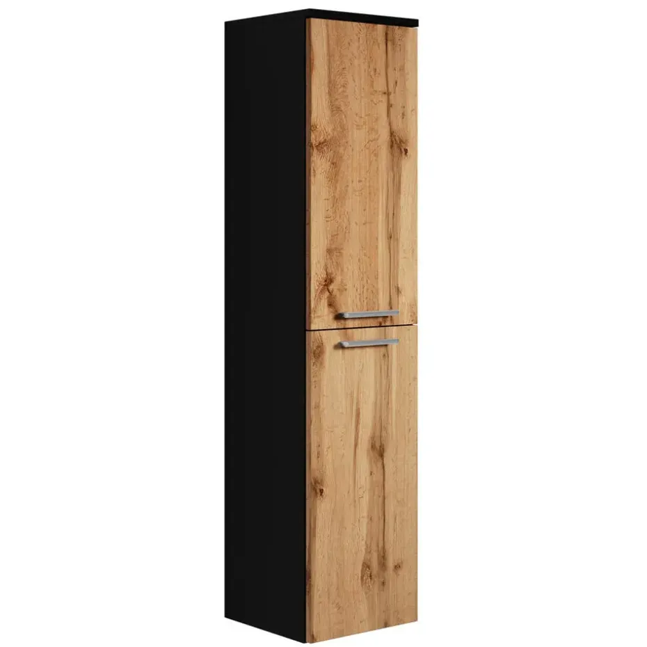 Badplaats Badkamerkast Saturnus 35 x 35 x 130 cm - Eiken met Zwart - Hangende