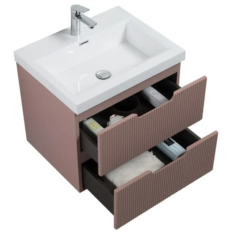 Badplaats Badkamermeubel Set Thermis 60cm - Roze - Badmeubel met Wastafel