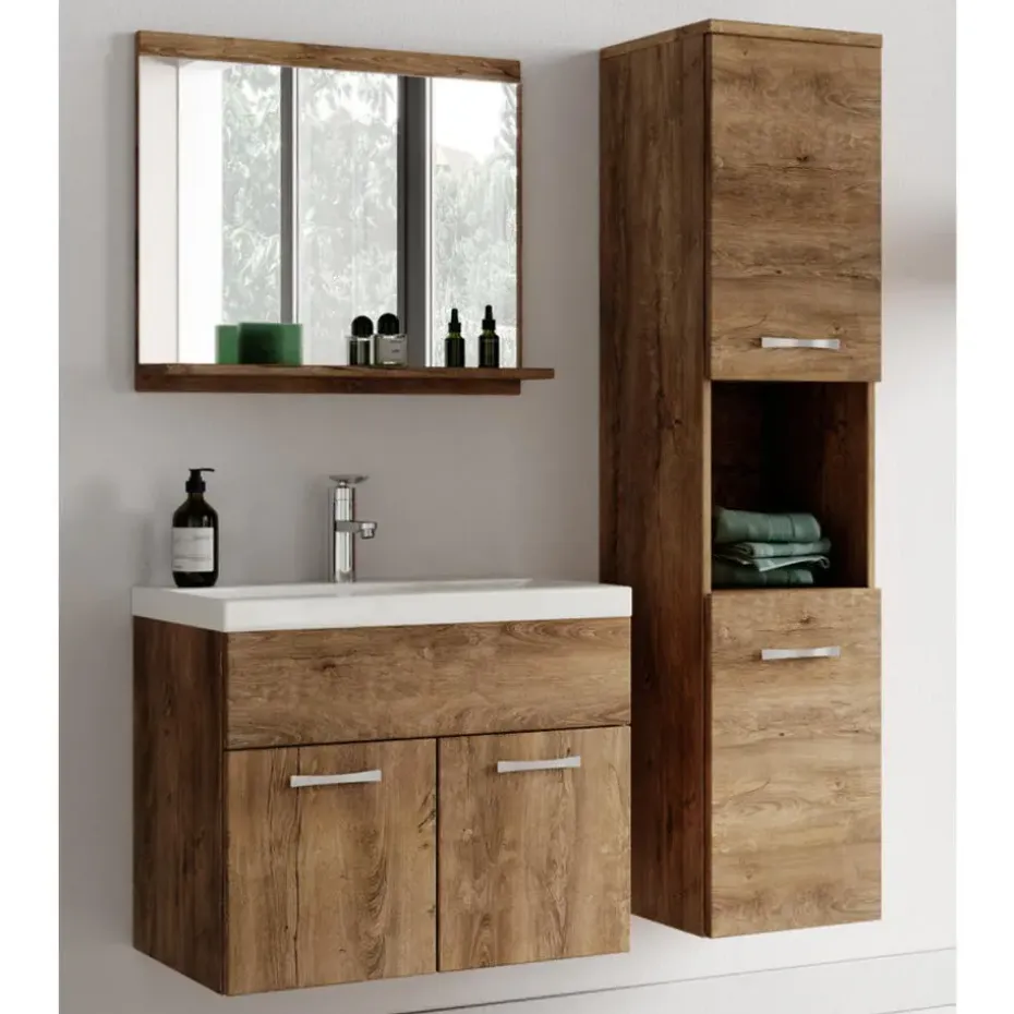Badplaats Badkamermeubel Montreal 60 x 35 cm – Bruin Eiken – Wastafel met