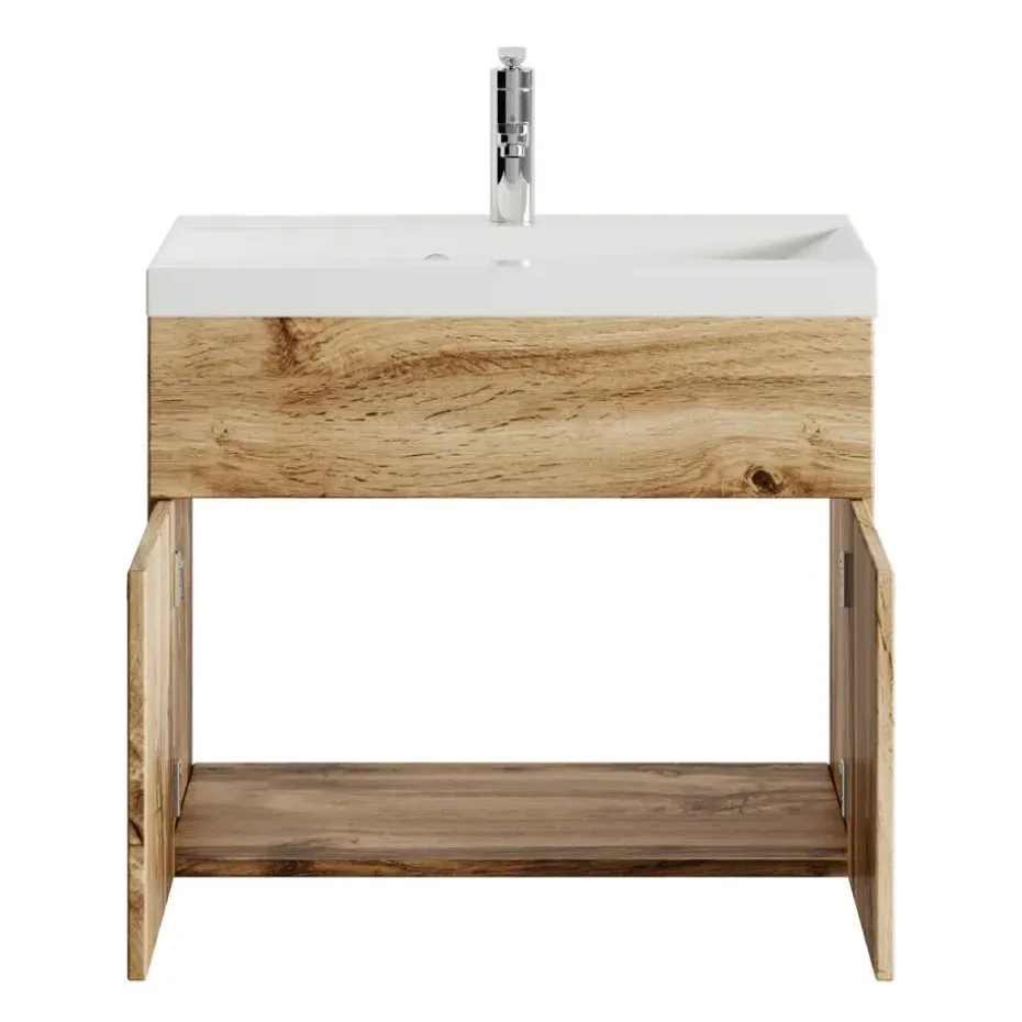 Badplaats Badkamermeubel Montreal 60 x 35 cm – Eiken – Wastafel met Onderkast