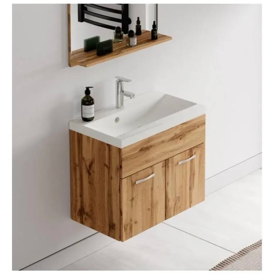 Badplaats Badkamermeubel Montreal 60 x 35 cm – Eiken – Wastafel met Onderkast