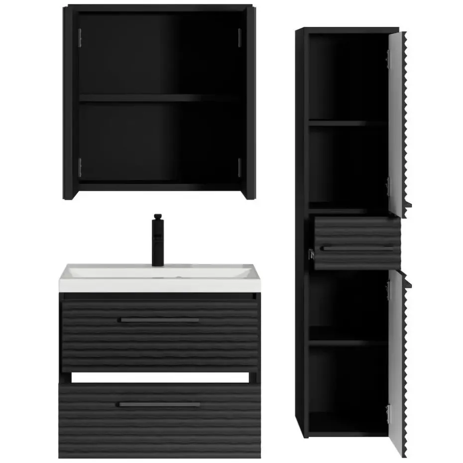 Badplaats Badkamermeubel Set Etna 60 cm – Mat Zwart – Hangend Badmeubel met