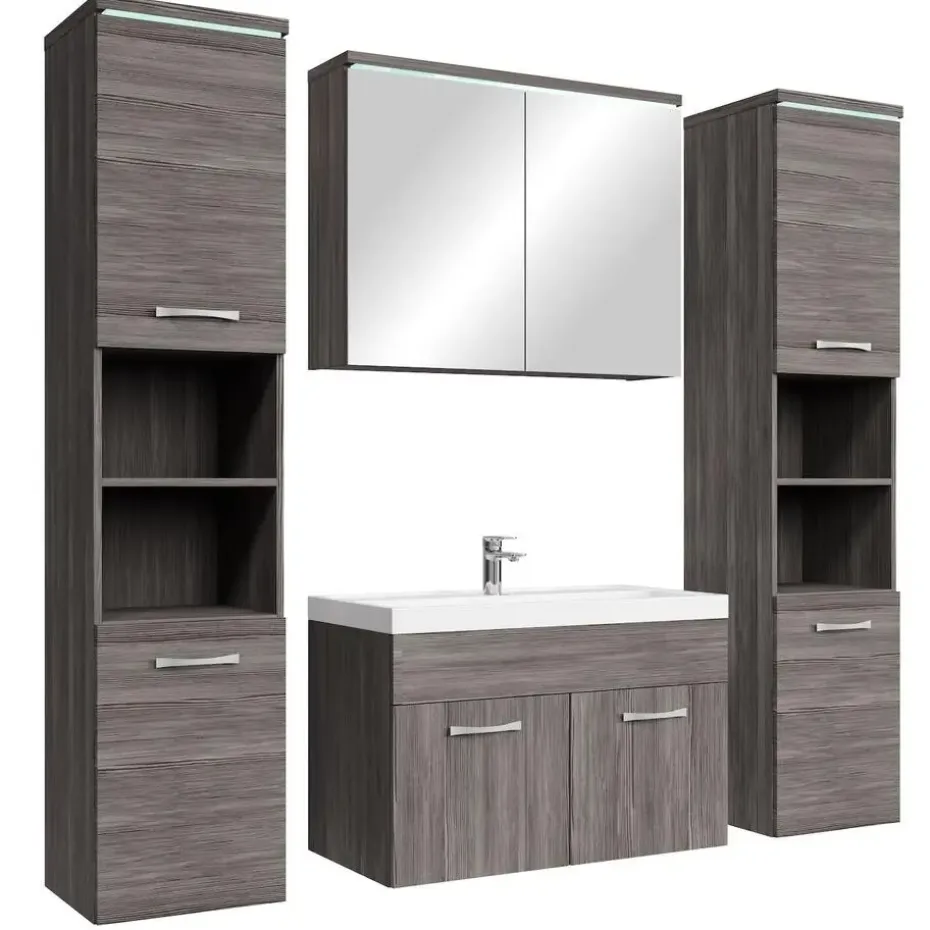 Badplaats Badkamermeubel Set Paso XL 80 x 40 cm - Grijs Eiken - Badmeubel met