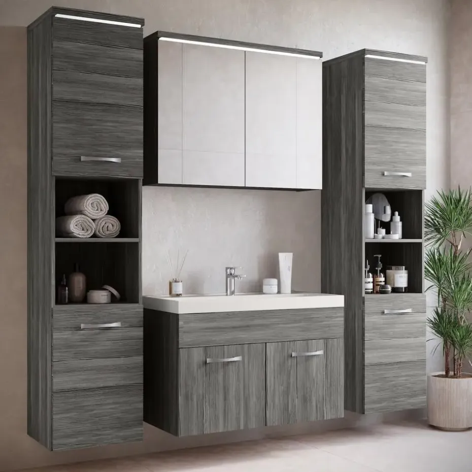 Badplaats Badkamermeubel Set Paso XL 80 x 40 cm - Grijs Eiken - Badmeubel met